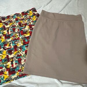 LuLaRoe Colorful Abstract and Solid Tan Skirt Set